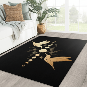 Spiritual Tarot Celestial Gold Black Moon Stars Sun Area Rug Witchy Witch Goth Gothic Pagan Wiccan Wicca Astrology Zodiac Witchcraft