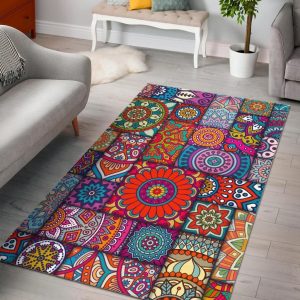 Square Bohemian Mandala Patchwork Area Rug Bohemian Rug Living Room Decor