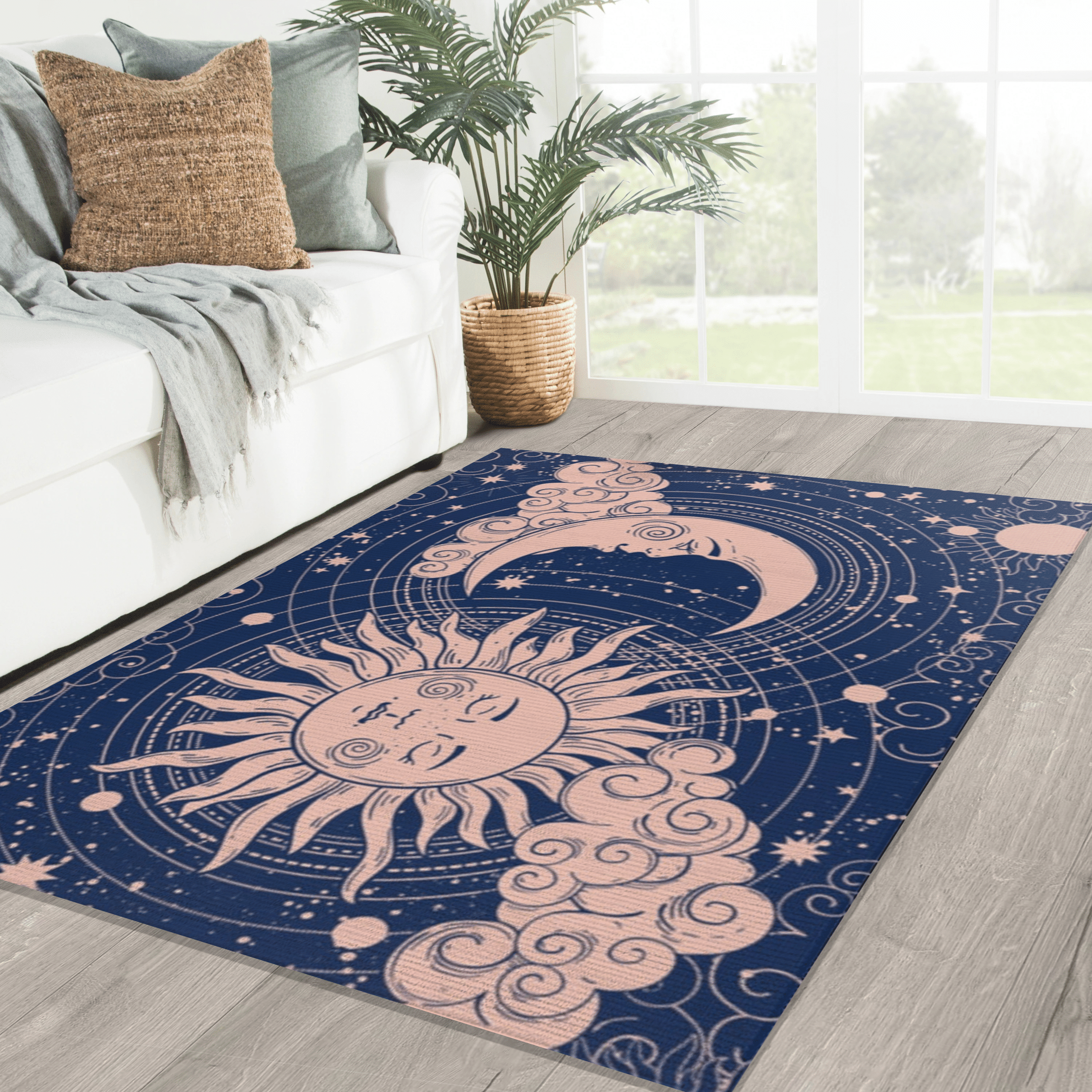 Sun And Moon Area Rug Blue Celestial Skies Floor Mat Clouds Bohemian Yoga Meditation Mystical Sun Moon Face Witchy Wicca Boho Home Decor Sun And Moon Area Rug Blue Celestial Skies Floor Mat Clouds Bohemian Yoga Meditation Mystical Sun Moon Face Witchy Wicca Boho Home Decor