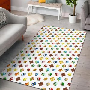 Super Mario Bross Pattern White Area Rug Carpet