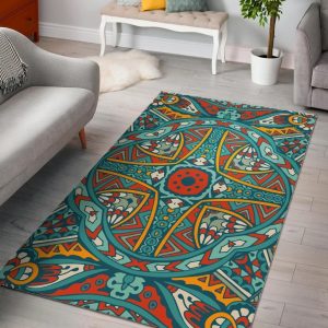 Teal Bohemian Mandala Pattern Area Rug Bohemian Rug Rug Love Decor
