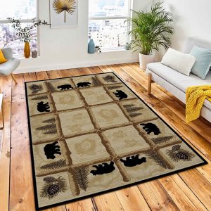 Toccoa Bears Rug Rustic Cabin & Lodge Area Rug Room Decor Rug