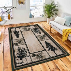 Towering Pines Area Rug Rustic Cabin & Lodge Area Rug Living Room Rug