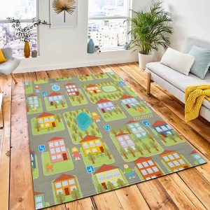 Town Illustration Seamless Pattern Area Carpet Rug Kid Play Rug Home Decor