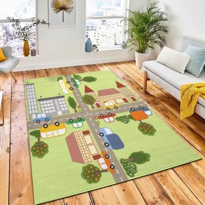 Town Map Cartoon Vector Illustration Carpet Rug Kid Play Rug Room Decor