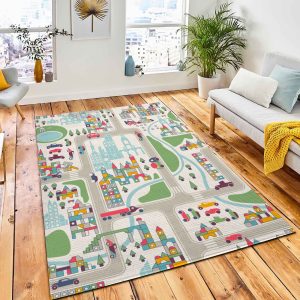 Toy City Roads Map Cars Area Rug Carpet Kid Play Rug Room Decor