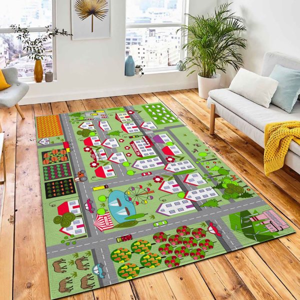 Urban Landscape Houses Fields Roads Area Rug Kid Play Rug Room Decor
