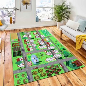 Urban Landscape Houses Lake Roads Rug Kid Play Rug Room Decor