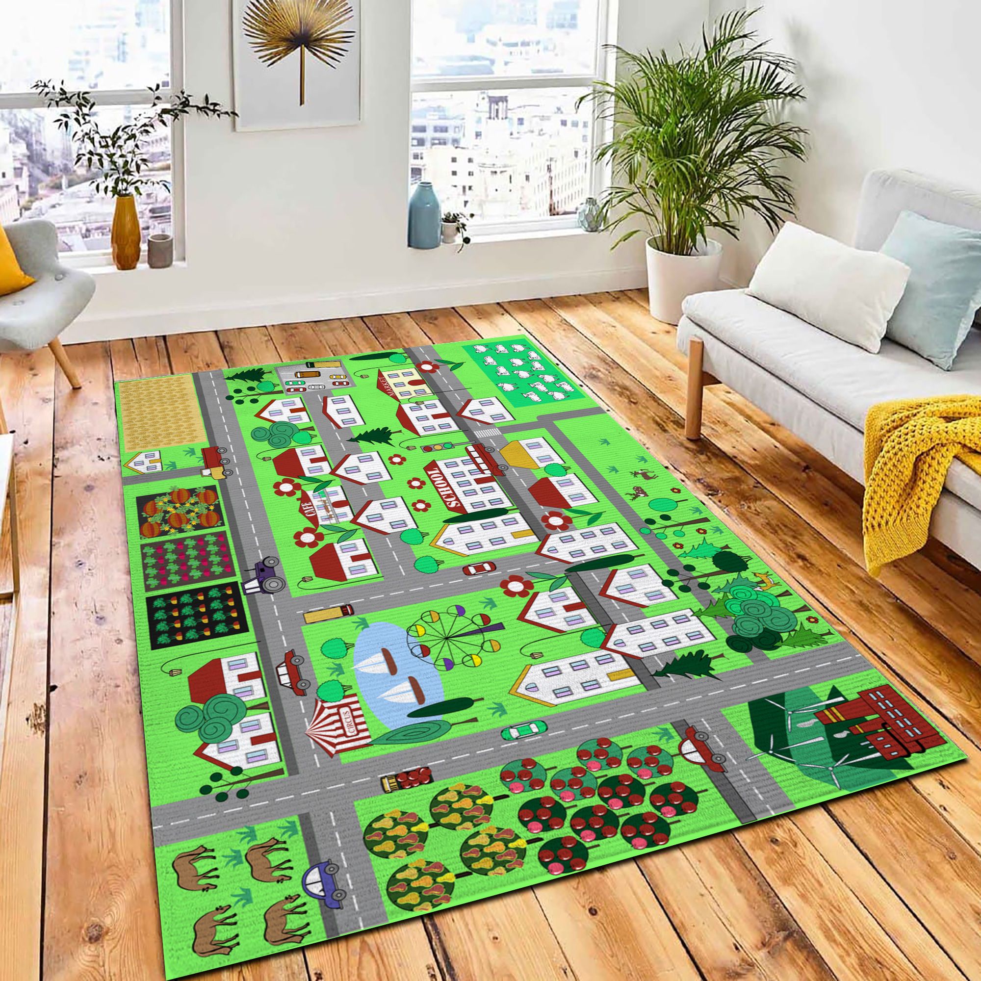 Urban Landscape Houses Lake Roads Rug Kid Play Rug Room Decor Urban Landscape Houses Lake Roads Rug Kid Play Rug Room Decor