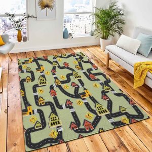 Vector Flat Cartoon Road Pattern Carpet Rug Kids Rug Room Decor