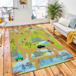 Vector Seamless Pattern Cars Road Area Rug Carpet Kid Play Rug Home Decor