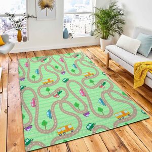 Vector Seamless Pattern Cartoon Roads Area Rug Kid Play Rug Home Decor