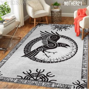 Viking Gear Raven And Rune Rug Bohemian Style Area Rug Living Room Rug Room Decor Rug