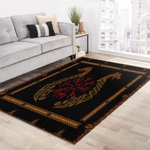 Viking Vegvisir Symbol Bohemian Style Area Rug Living Room Rug Room Decor Rug